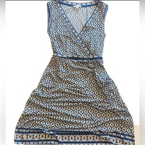 Max Studio Faux Wrap London Print Sleeveless Dress